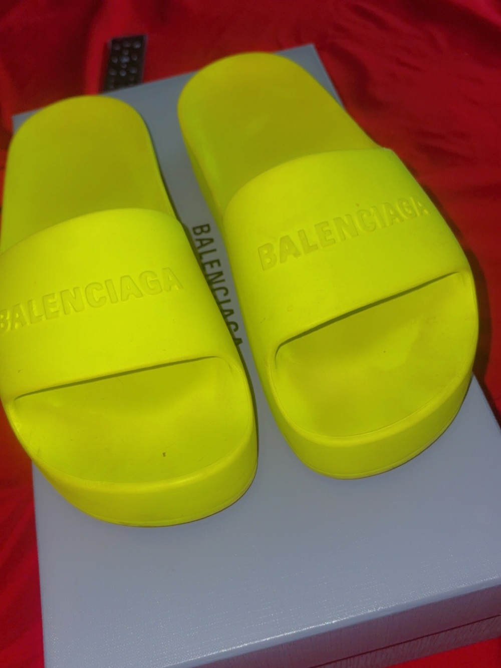 Balenciaga Neon Yellow Slip-On Logo Slides